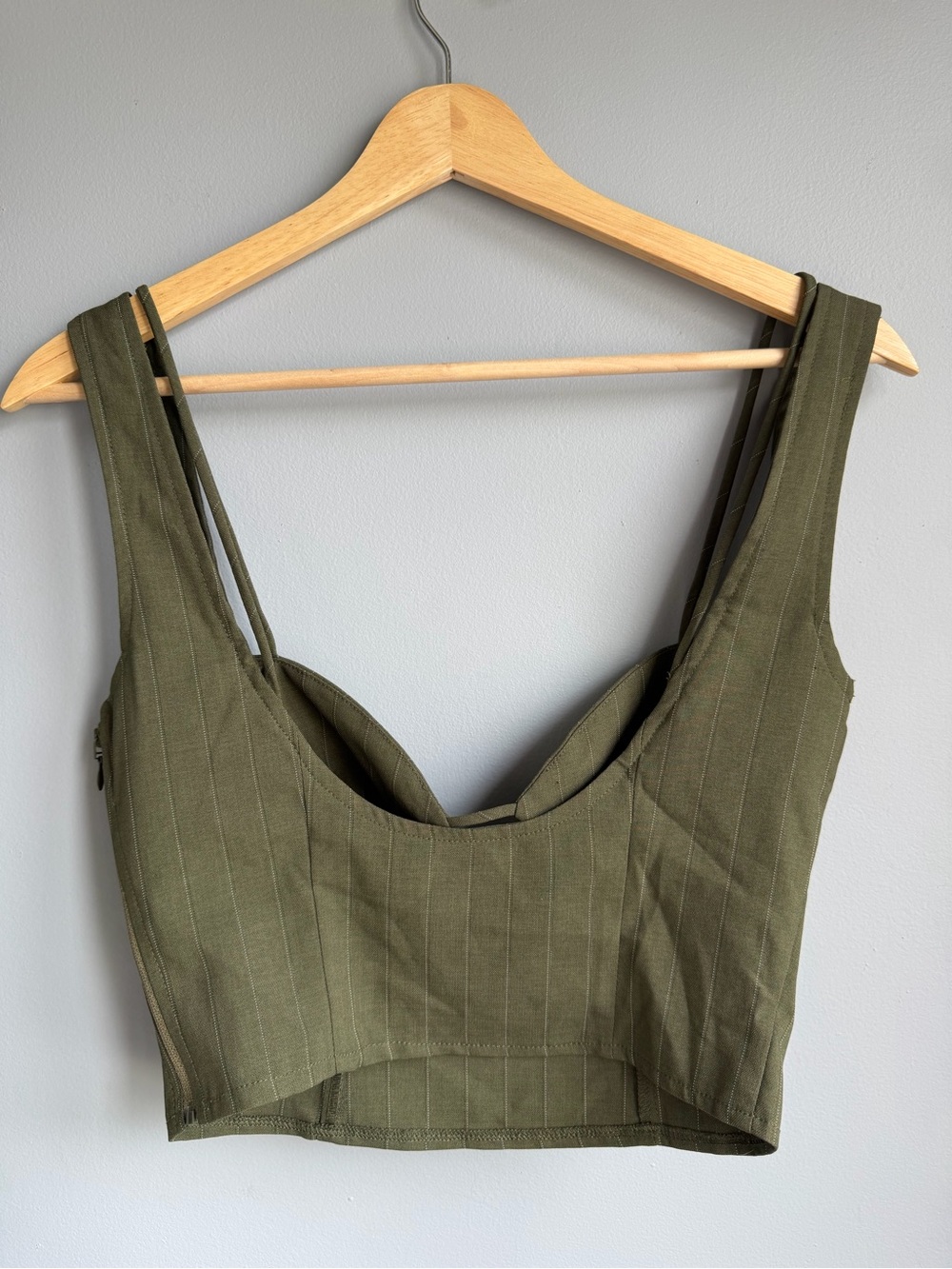 Olive Green Pinstripe Bustier Top - Picture 4 of 8